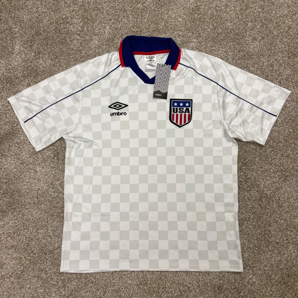 NEW Umbro USA United States Soccer Jersey White World Cup Futbol Collared Medium
